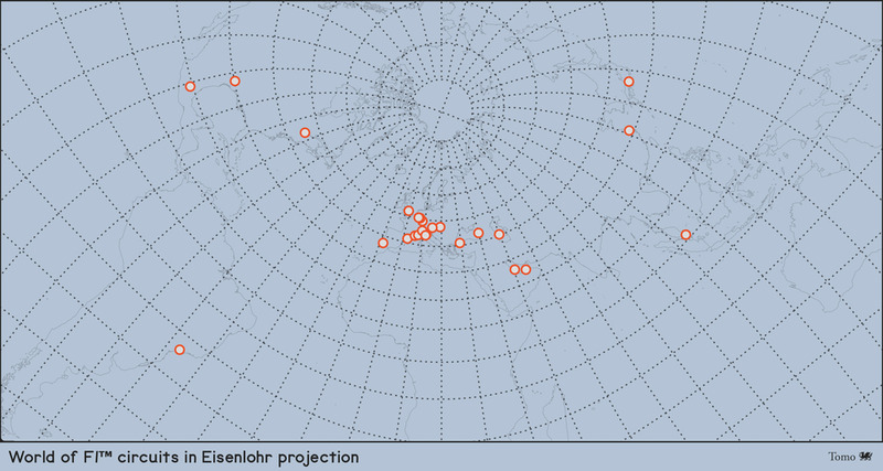 World of F1™ circuits in Eisenlohr projection